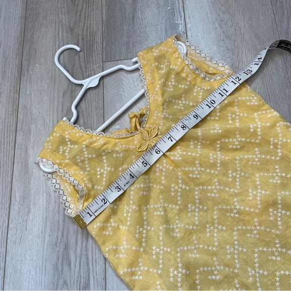 Vintage Shift Dress cotton zigzag lace 60s girls Yellow (size 6-7y) feminine - Picture 3 of 5